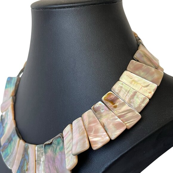 Handmade Mother of Pearl and Abalone Shell Collar Choker Necklace Iridescent - Picture 5 of 13